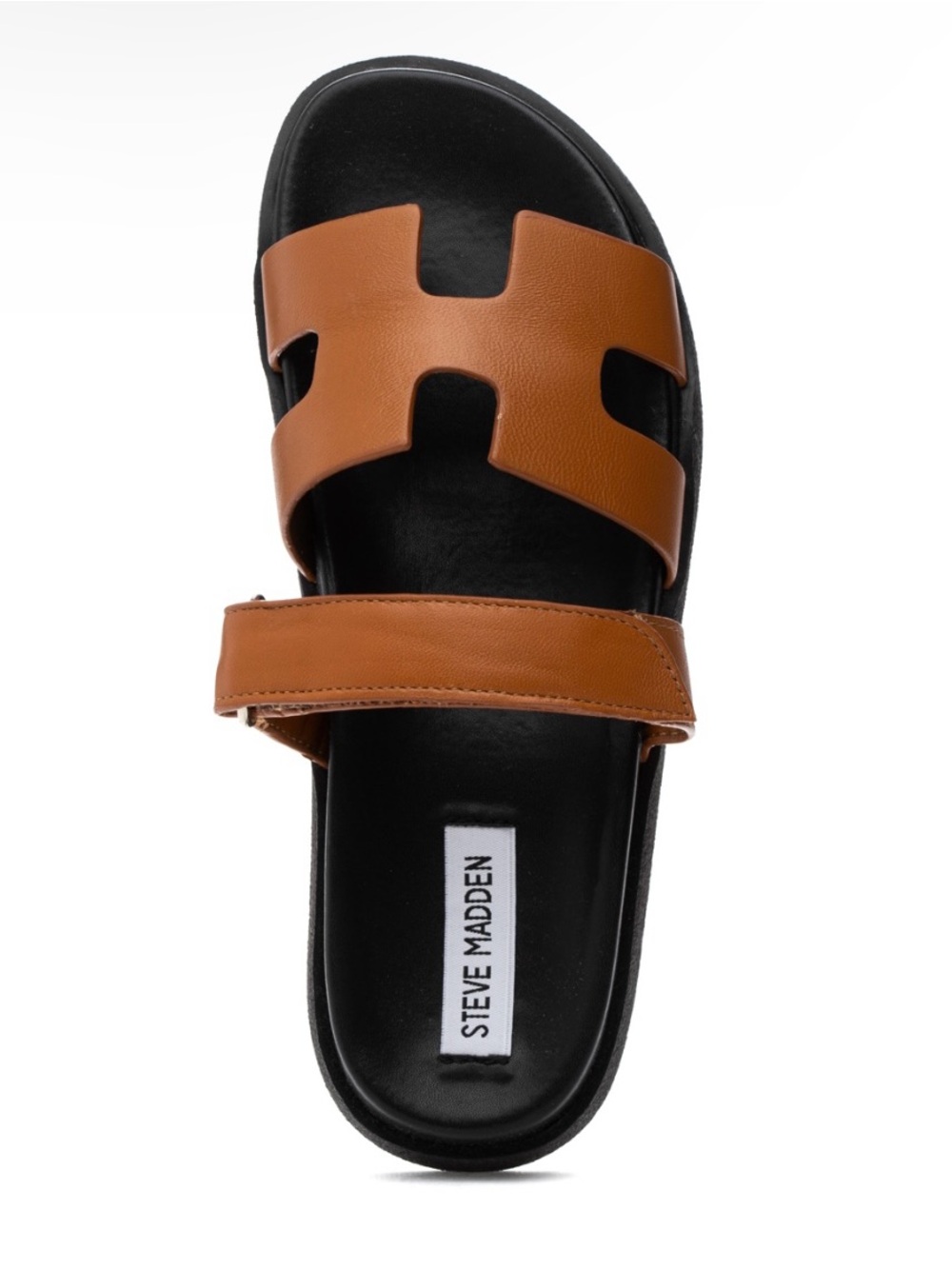 Steve Madden Women’s Cognac Leather Dual-Strap Slide Sandals Mayven Sz 8 - Picture 4 of 8
